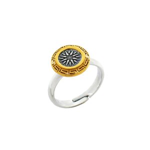 Δακτυλίδι Ήλιος της Βεργίνας αντικέ με χρυσό πλαίσιο μαιάνδρου 16mm