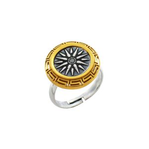 Δακτυλίδι Ήλιος της Βεργίνας αντικέ με χρυσό πλαίσιο μαιάνδρου 20mm