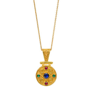 Byzantine necklace with multi-color zircon stones