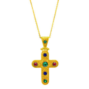 Βυζαντινός Σταυρός με πολύχρωμες πέτρες ζιργκόν