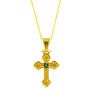 Byzantine cross necklace with zircon stone
