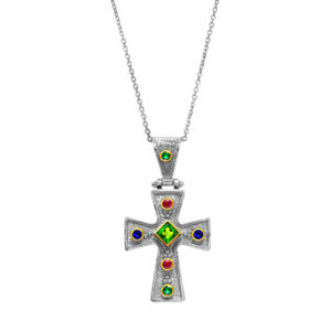 Byzantine cross necklace with zircon stone