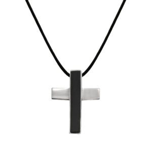 Men's Black Rubber Cross Necklace with cord